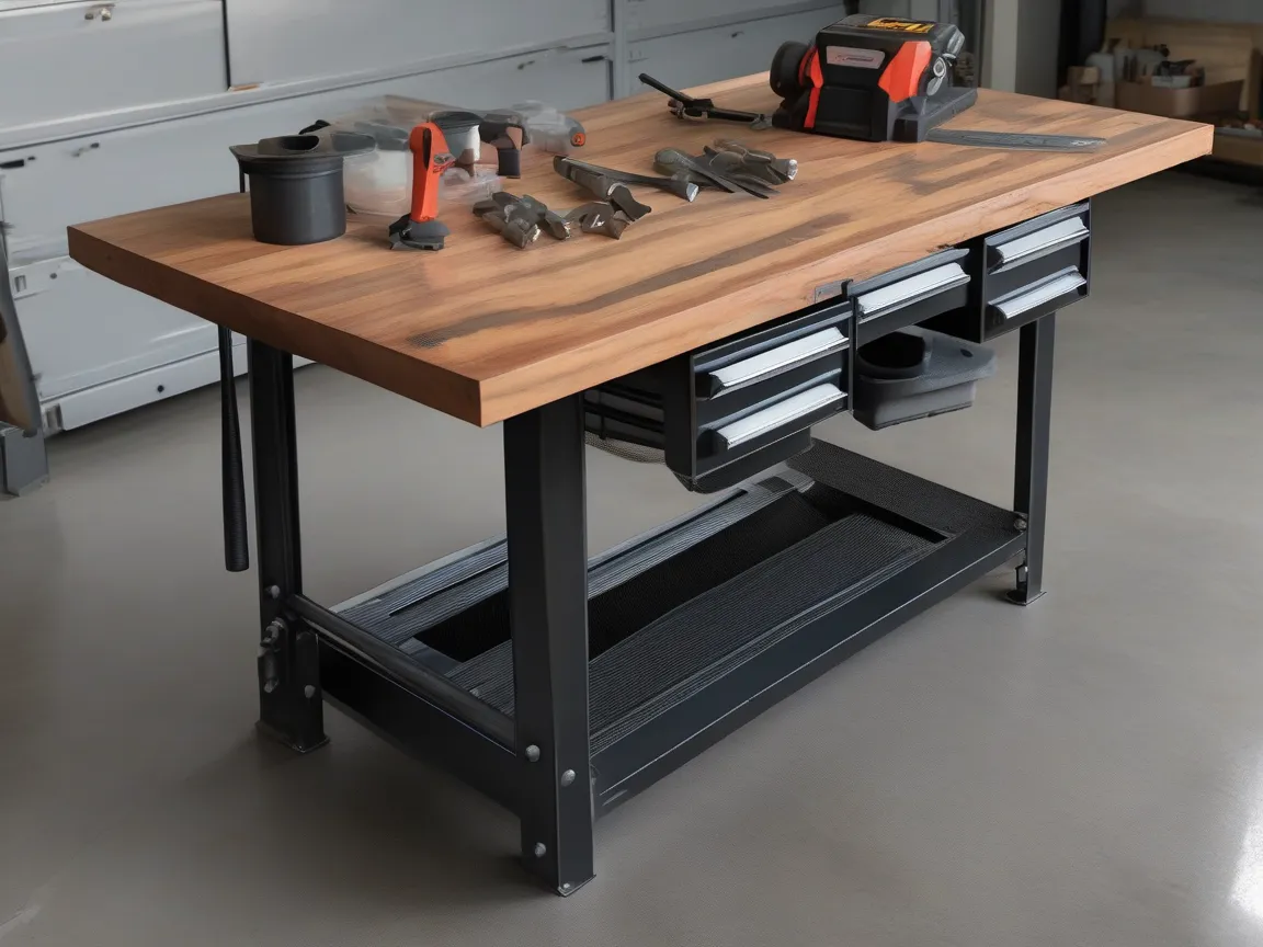 Heavy steel workbench with a flat, square top — one of the bench projects in the library